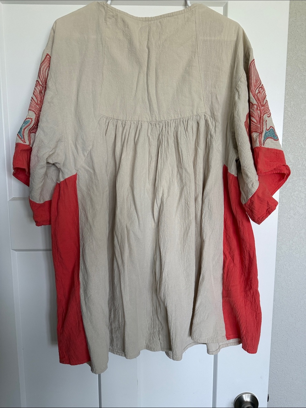 Umgee Beige Midi Dress with Coral and Teal Embroidery - Picture 2 of 6